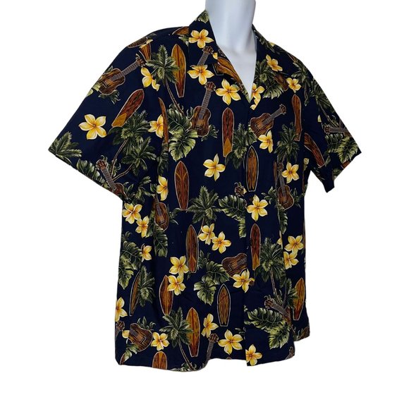 RJC Hawaiian Shirt Mens XL Surfboard Board Navy Floral Aloha Vacation Plumeria - Picture 4 of 10